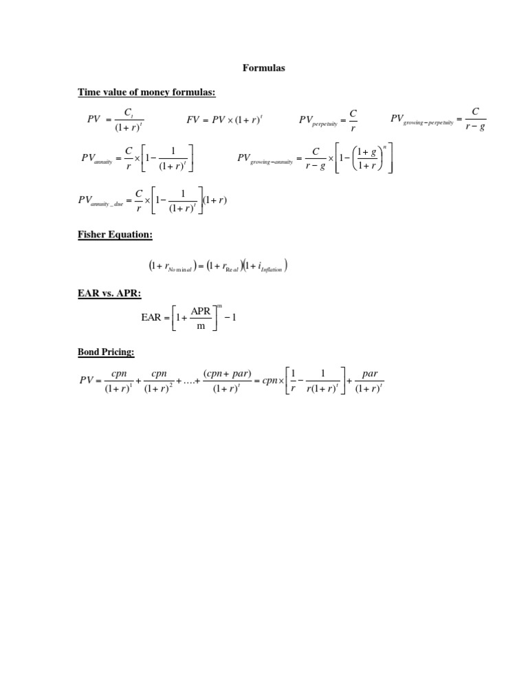 Essential Time Value of Money Formulas | PDF | Teaching Methods ...