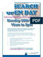 Research Open Day: Monday 20th May 10am To 2pm