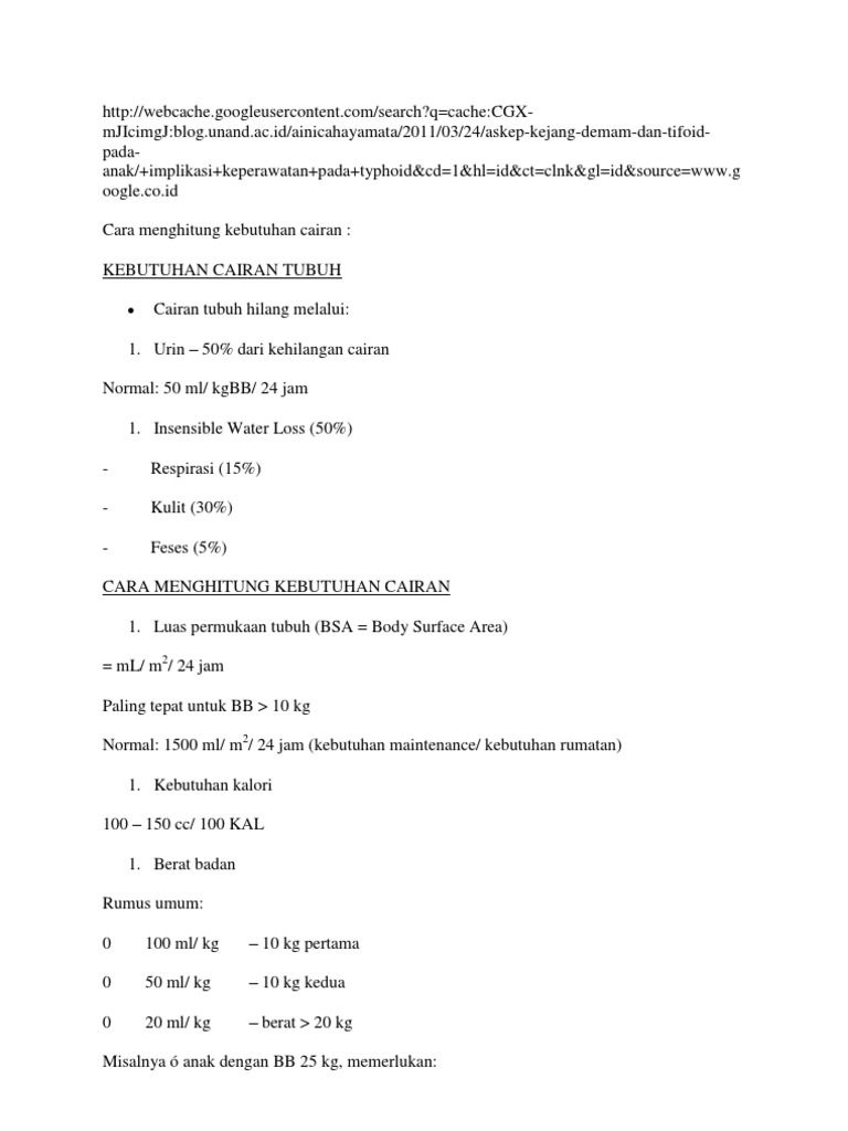 Cara Menghitung Kebutuhan Cairan