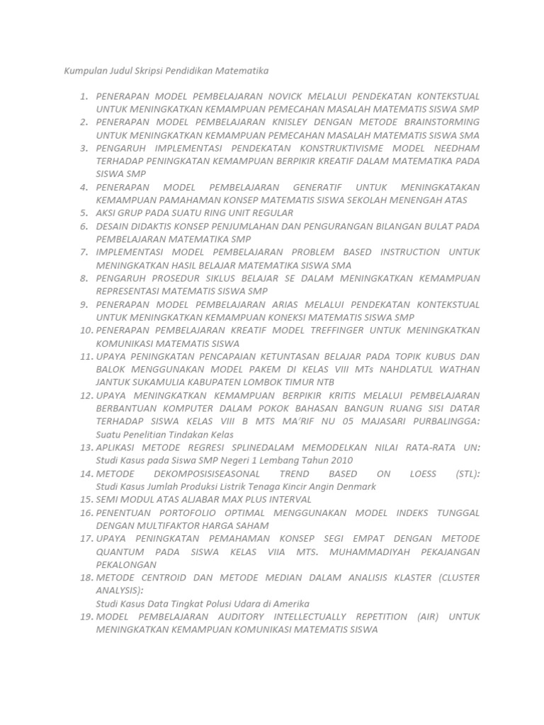 Kumpulan Judul Skripsi Pendidikan Matematika