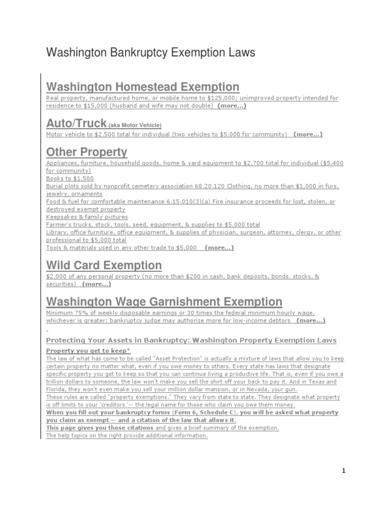 Washington Bankruptcy Exemption Laws Individual Retirement Account