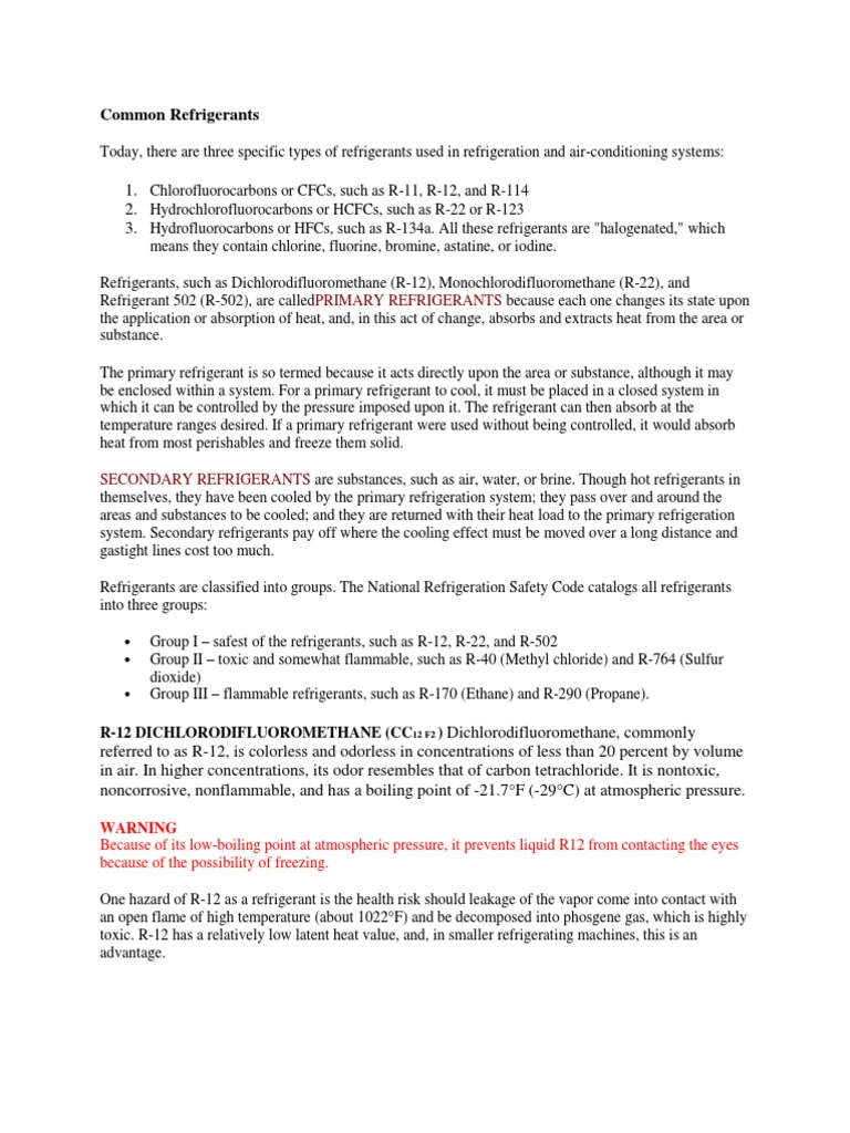 Common Refrigerant PDF Chlorofluorocarbon Air Conditioning