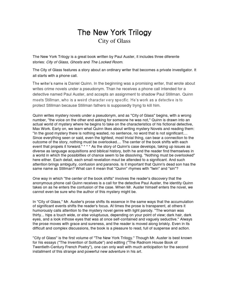 The New York Trilogy PDF Detective Fiction Mystery