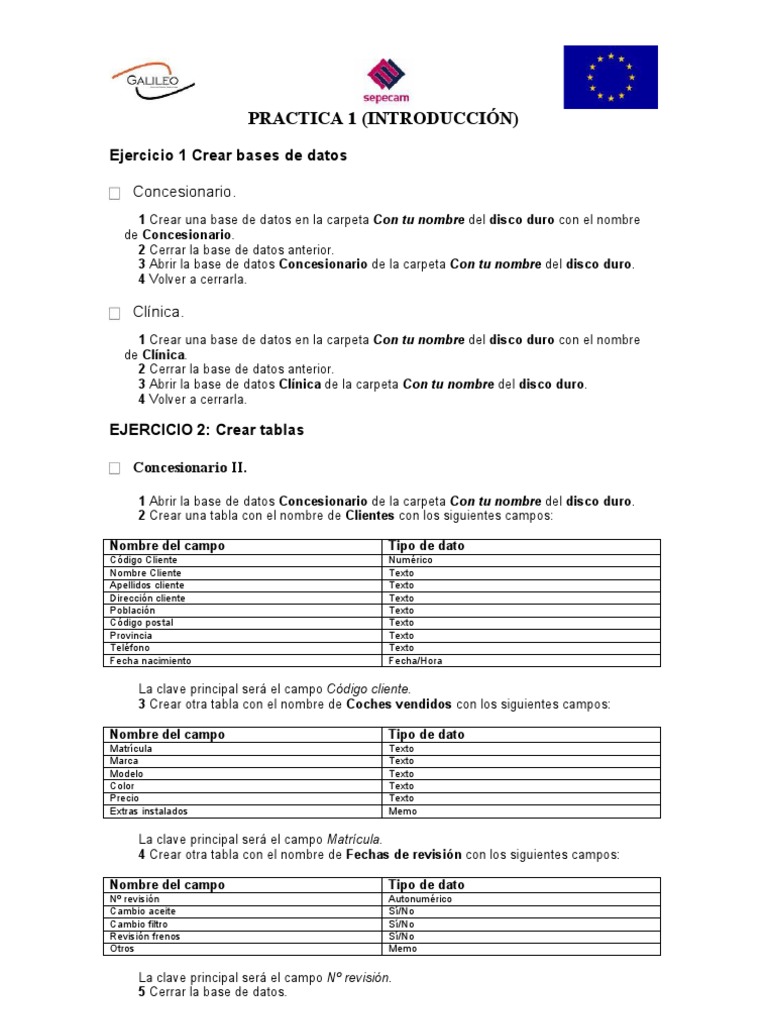 「sososo」 Ejercicios Access | PDF | Tabla (base de datos) | Bases de datos