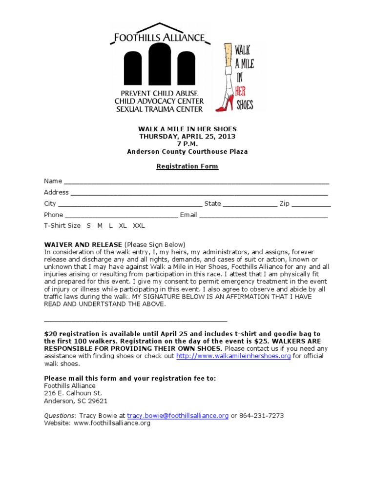 Walk a Mile in Her Shoes Registration | PDF