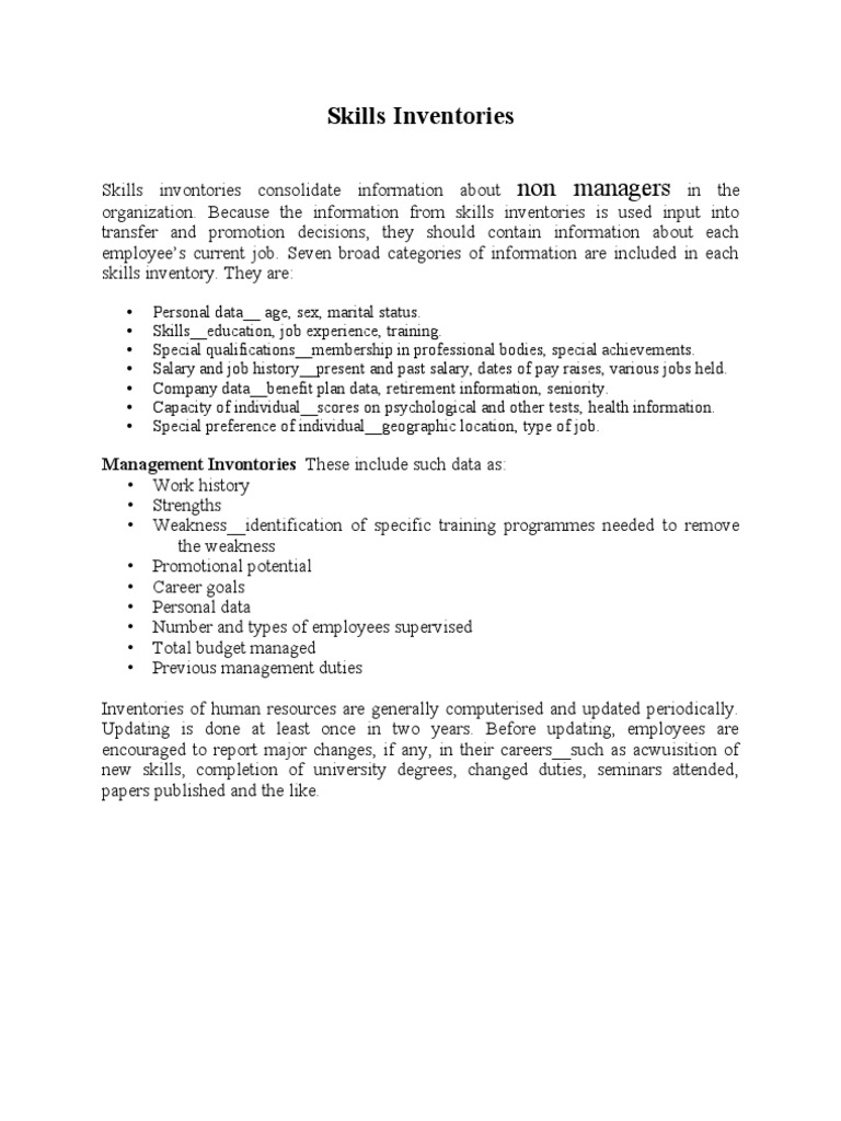Comprehensive Skills Inventory Guide | PDF | Career & Growth | Business