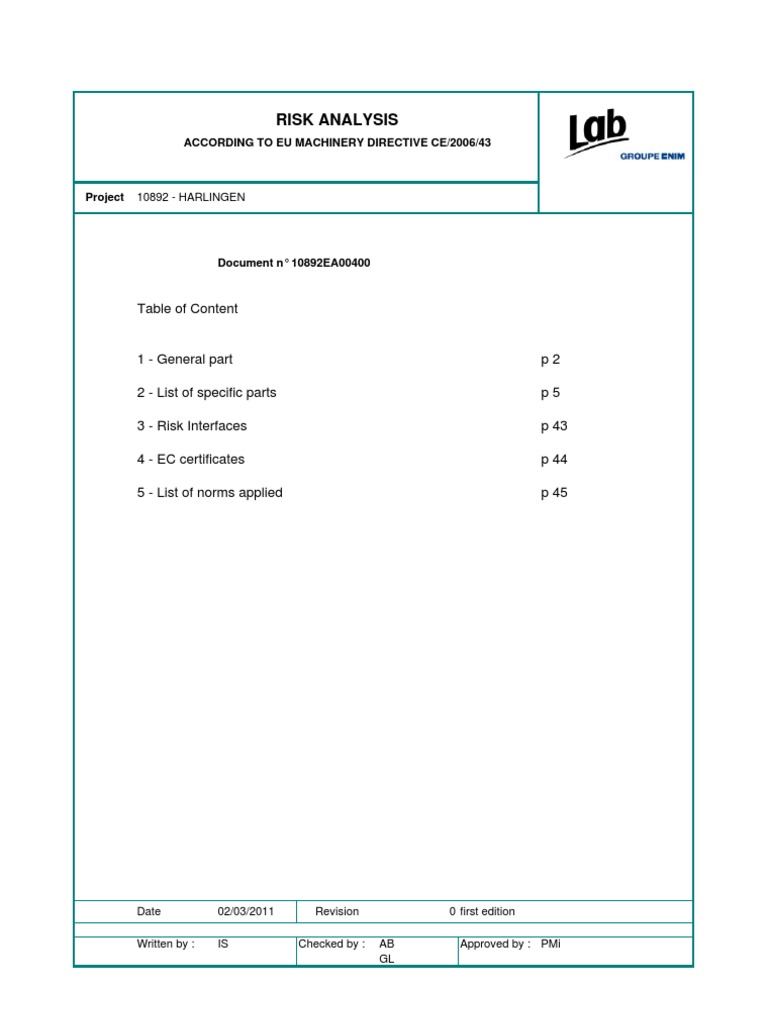 Risk Analysis for Machinery Compliance | PDF | Personal Protective ...