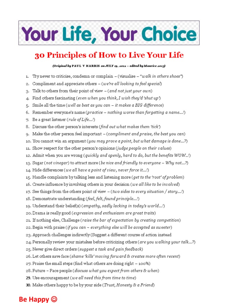 30 Principles of How To Live Your Life PDF Cognition Behavioural