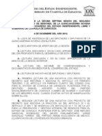 Documentos Registrados para la Sesión del día 04 de diciembre de 2012 