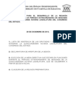 Documentos Registrados para la Sesión Extraordinaria del día 29 de Diciembre de 2012