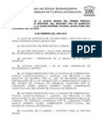 Documentos Registrados para la Sesión Extraordinaria del día 6 de Febrero de 2013