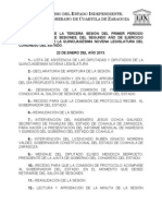 Documentos Registrados para la Sesión Extraordinaria del día 22 de Enero de 2013