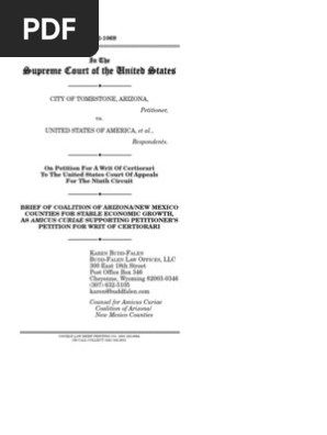 Brief of Coalition of Arizona/New Mexico Counties for Stable Economic Growth, as Amicus Curiae Supporting Petitioner's Petition for Writ of Certiorari, City of Tombstone v. United States, No. 12-1069 (Mar. 29, 2013)