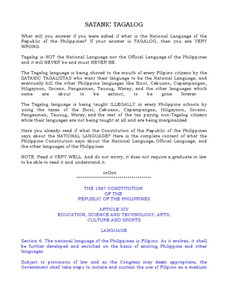 Satanic Tagalog | PDF | Tagalog Language | Languages Of Southeast Asia