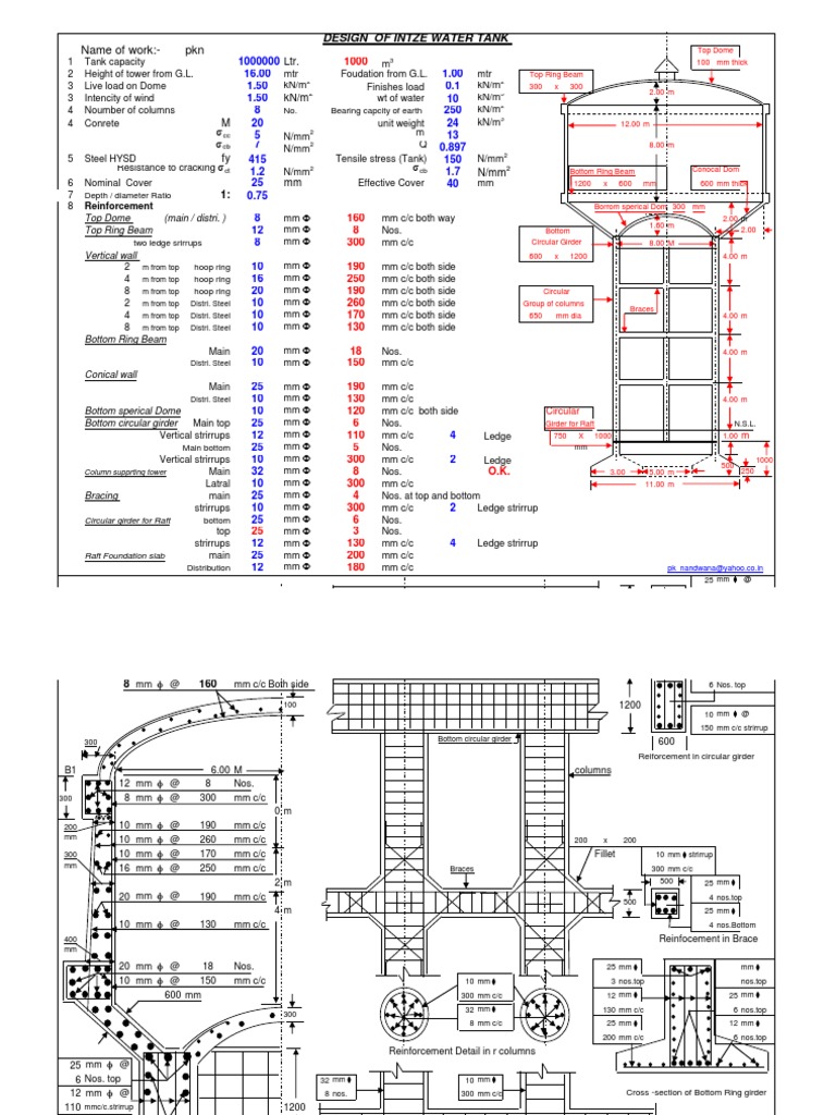 Intze Water Tank Design Details | PDF | Science & Mathematics