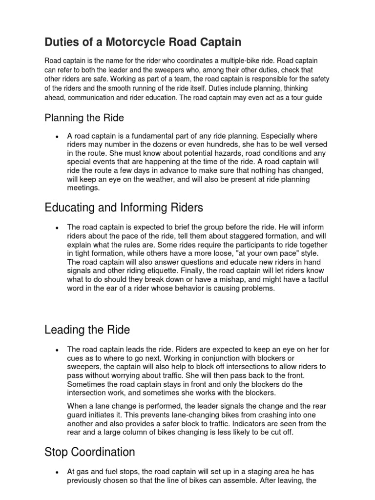 Duties of a Motorcycle Road Captain Traffic Motorcycle