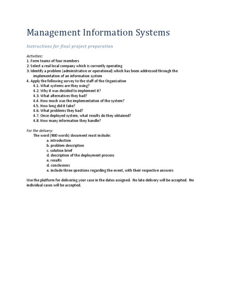 Management Info Systems Project Guide | PDF