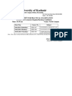 University of Kashmir B.Tech CSE-I Sem Practical Examinations Time Table