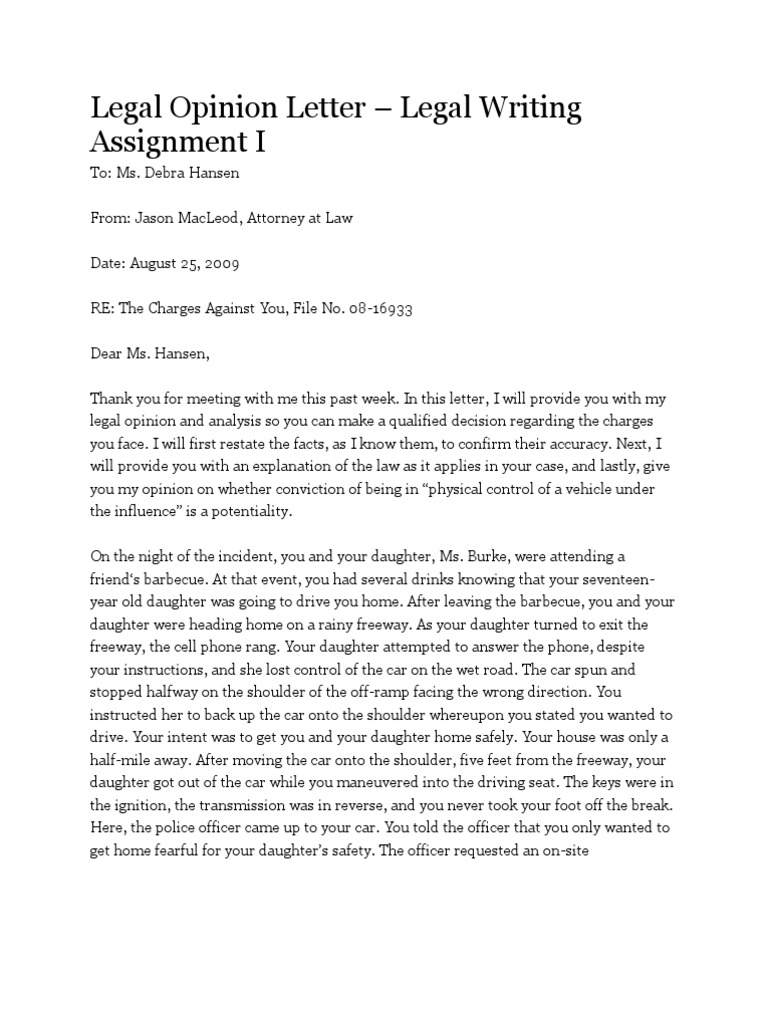 Legal Opinion Letter Traffic Justice