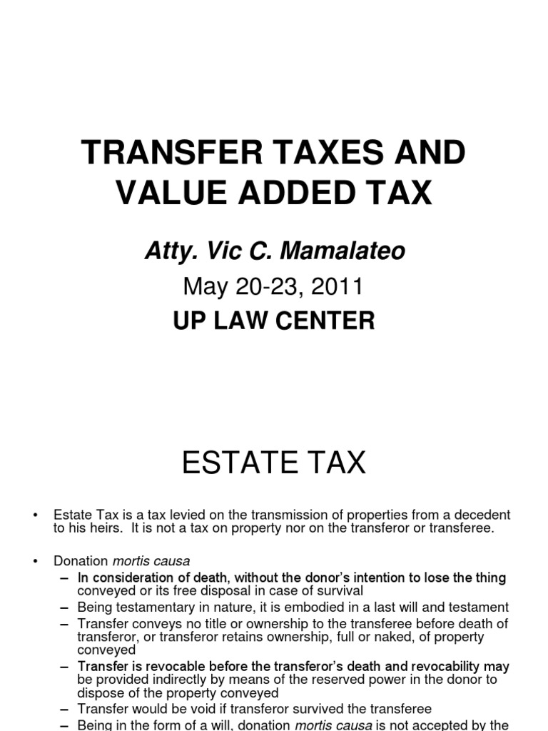 Philippine Transfer Taxes and Value Added Tax-2011 | PDF | Value Added ...