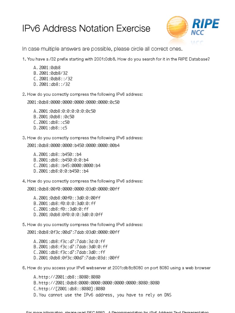 IPv6 Address Compression Exercises | PDF