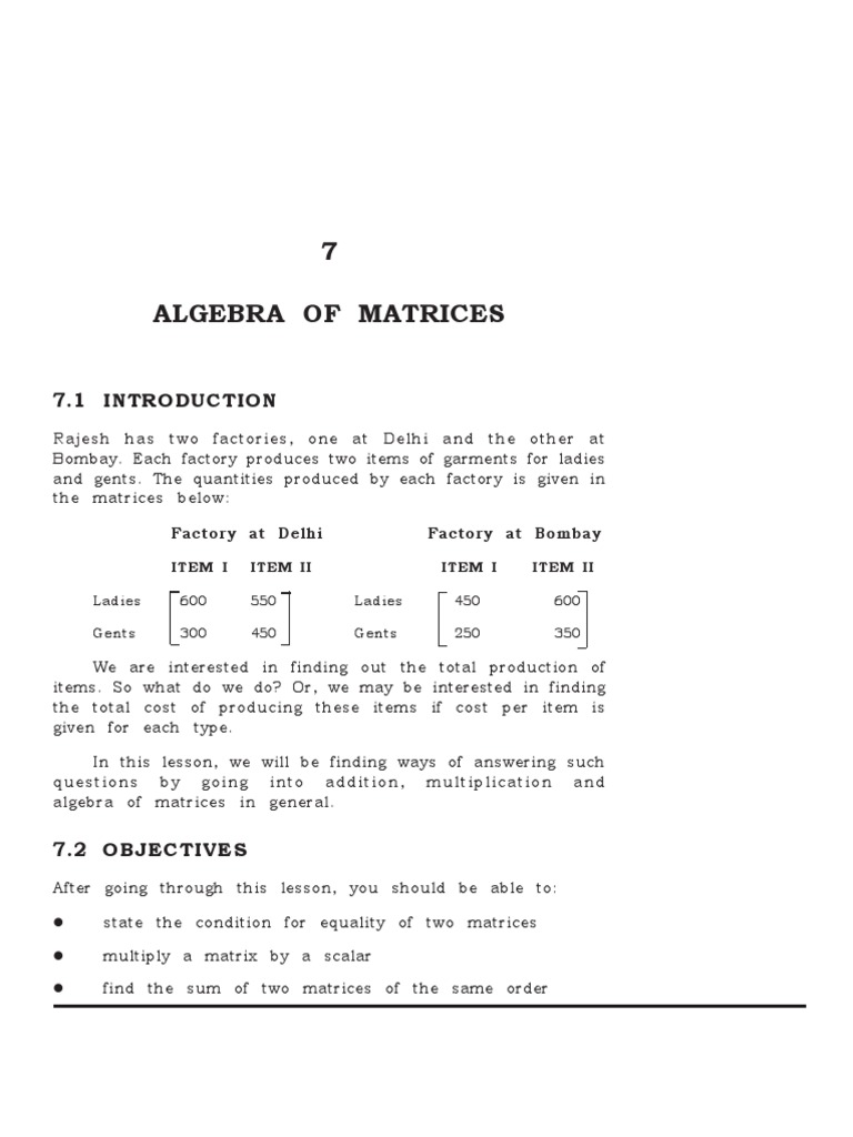 Algebra of Matrices Guide | PDF