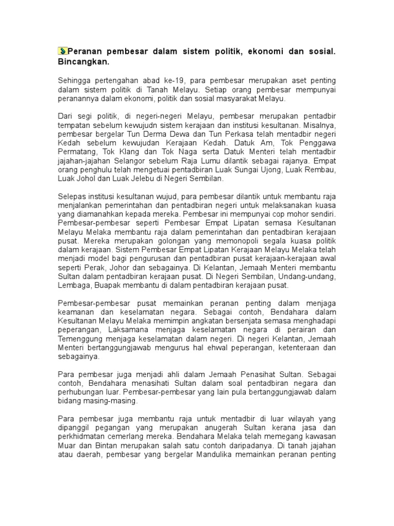 Peranan Pembesar Dalam Sistem Politik