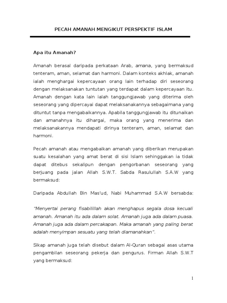 Pecah Amanah Mengikut Perspektif Islam Pdf