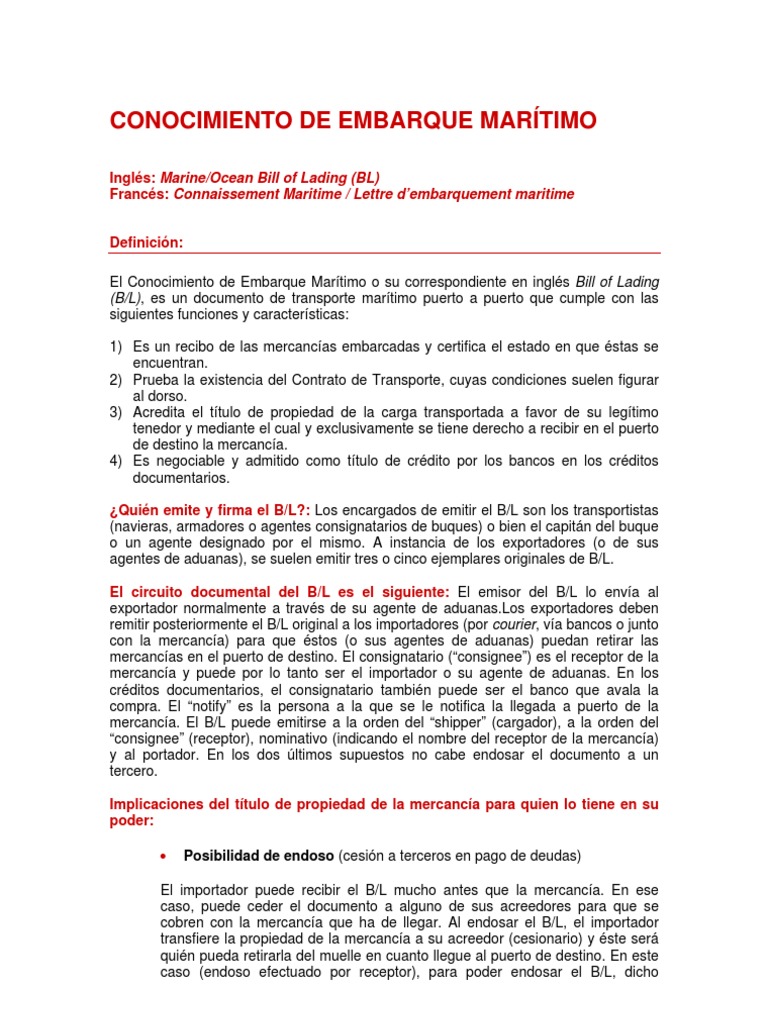 Conocimiento de Embarque | PDF