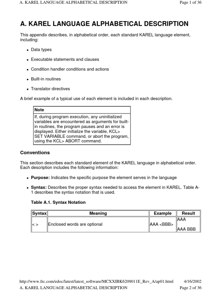 KAREL Ref. Manual PDF | PDF | Parameter (Computer Programming ...