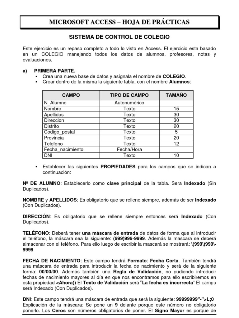 Prácticas de Access para Control Escolar | PDF | Tabla (base de datos ...