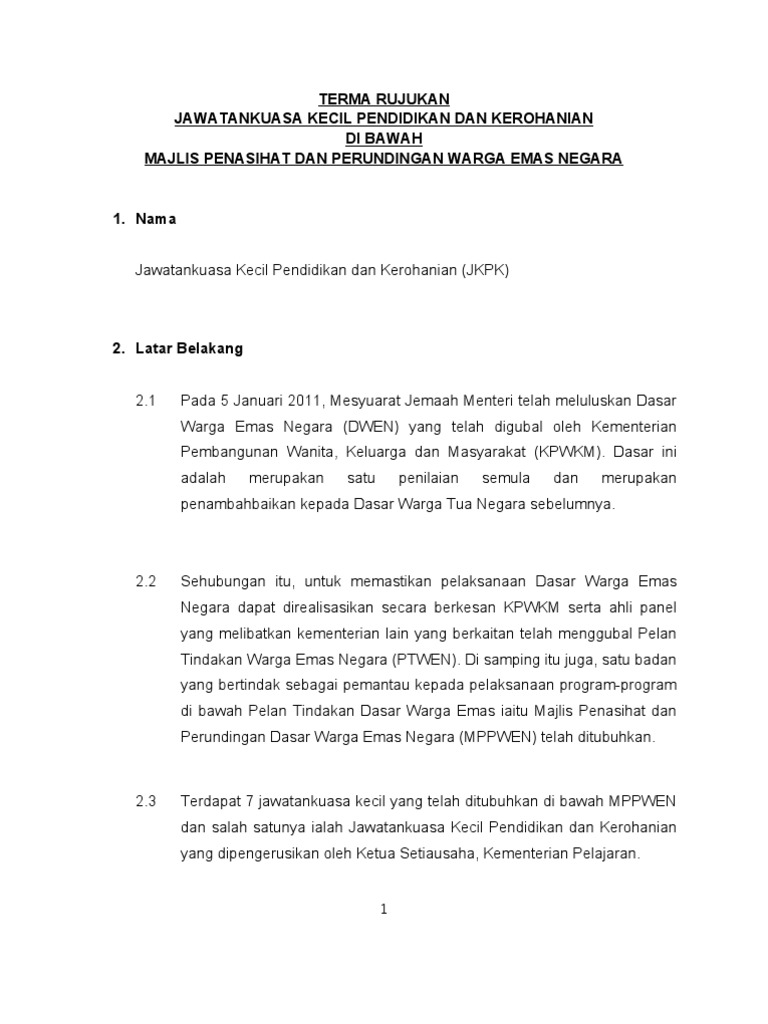Terma Rujukan JK Kecil Pendidikan911112.30pm - Edit Ksu - Fs Fi | PDF