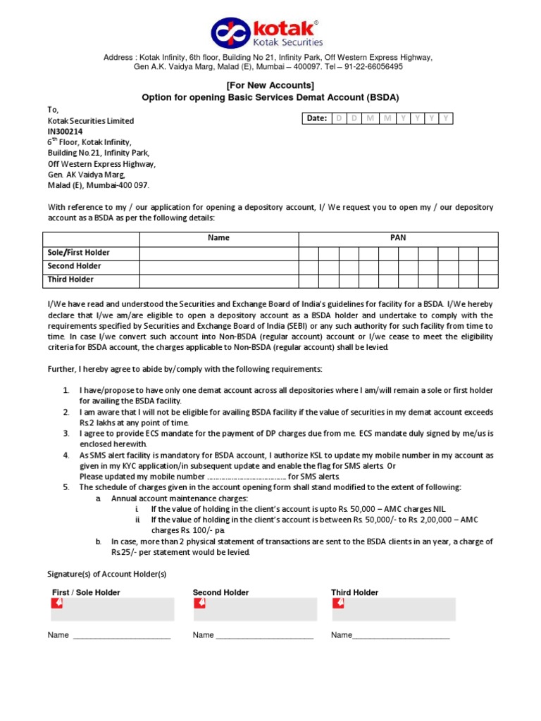 BSDA Account Opening Request Form | PDF | Financial Economics | Service ...