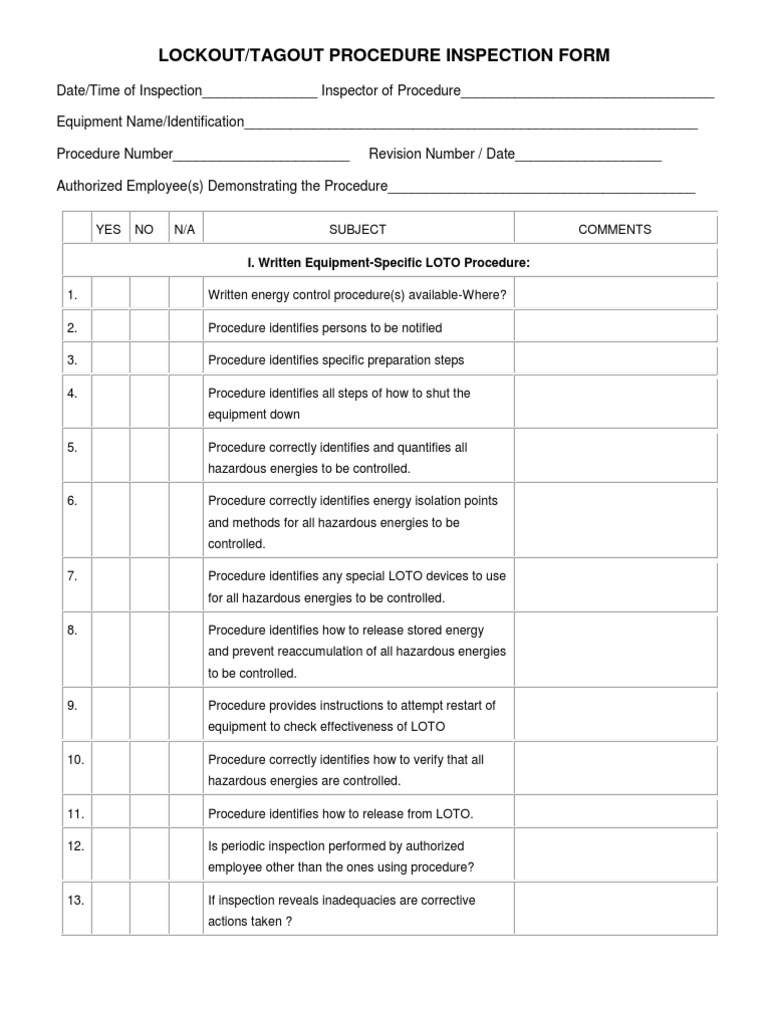 LOTO Procedure Inspection Form | PDF | Business