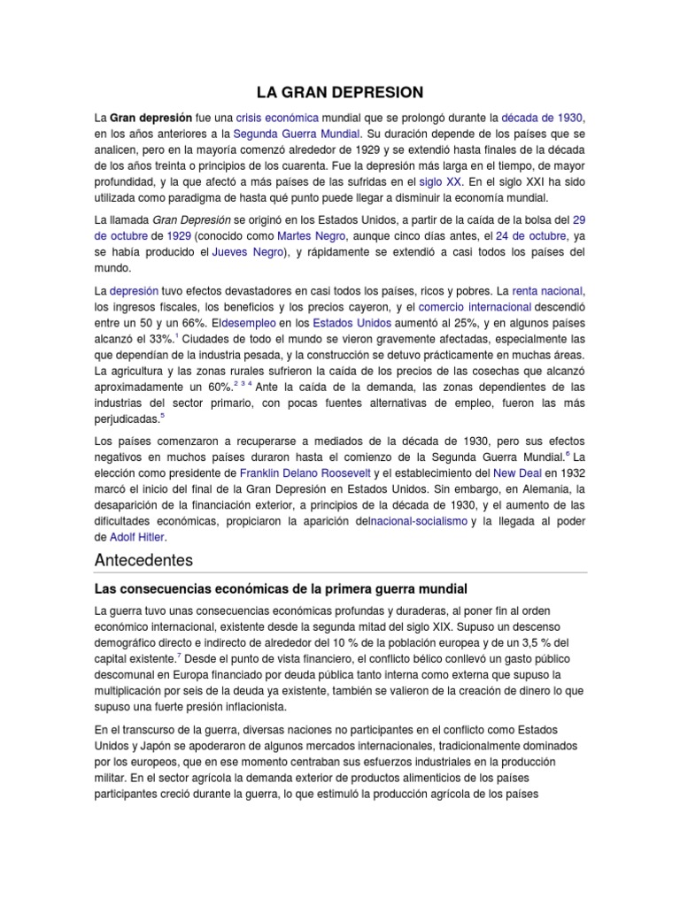 Impacto Global de la Gran Depresión | PDF | Gran depresion | Ciencias ...
