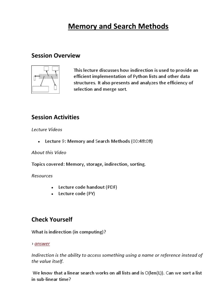 Memory and Search Methods | PDF