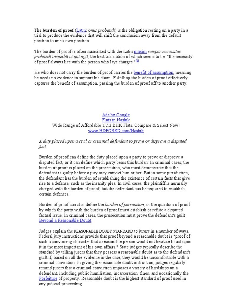 Burden of Proof PDF Burden Of Proof (Law) Reasonable Doubt