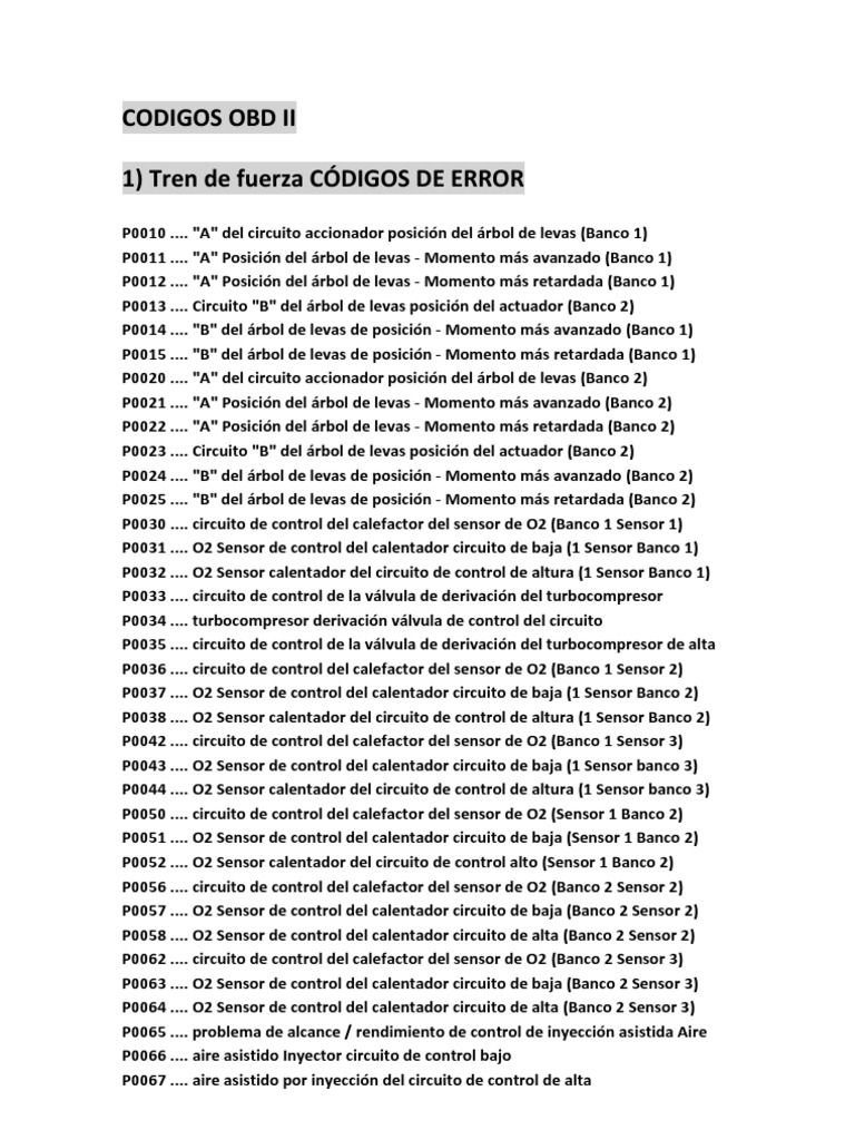 Codigos Obd Ii | PDF | Turbocompresor | Sistema de freno antibloqueo