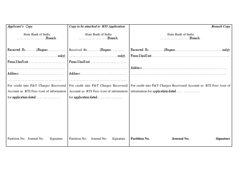 RTI Fee Receipt Template - SBI | PDF