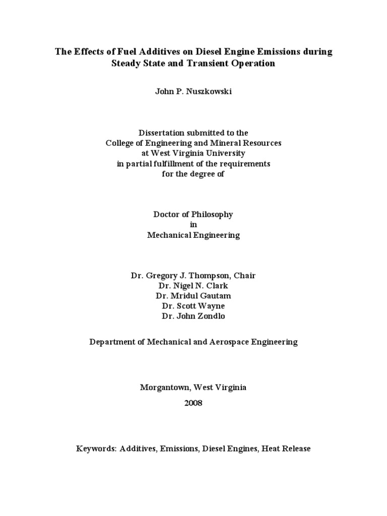 The Effects of Fuel Additives On Diesel Engine Emissions During Steady
