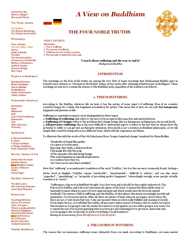 The Four Noble Truths | PDF | Four Noble Truths | Dukkha