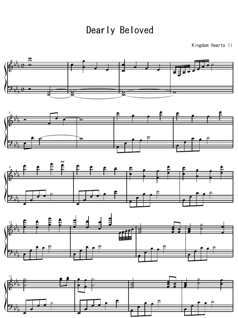 Kingdom Hearts Ii Dearly Beloved Piano Sheet Music Loisirs Des Sports