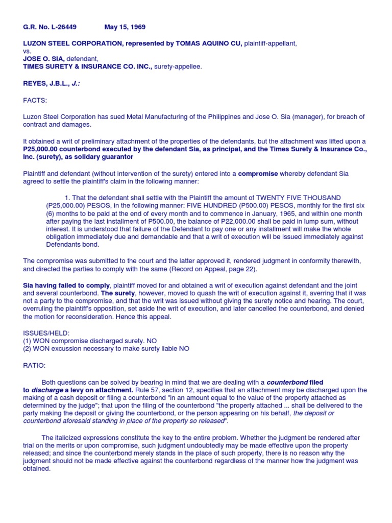 Luzon Steel Corp vs. Sia: Surety Liability | PDF | Surety Bond ...