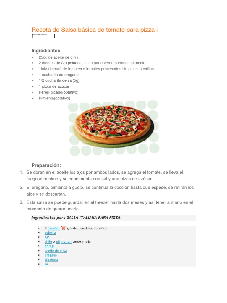 Receta de Salsa Básica de Tomate para Pizza I | PDF | Pizza | Levadura