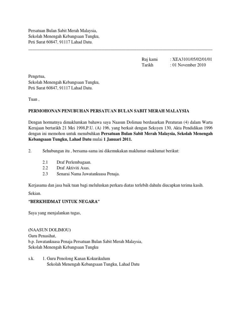 Surat Mohon Penubuhan1 | PDF
