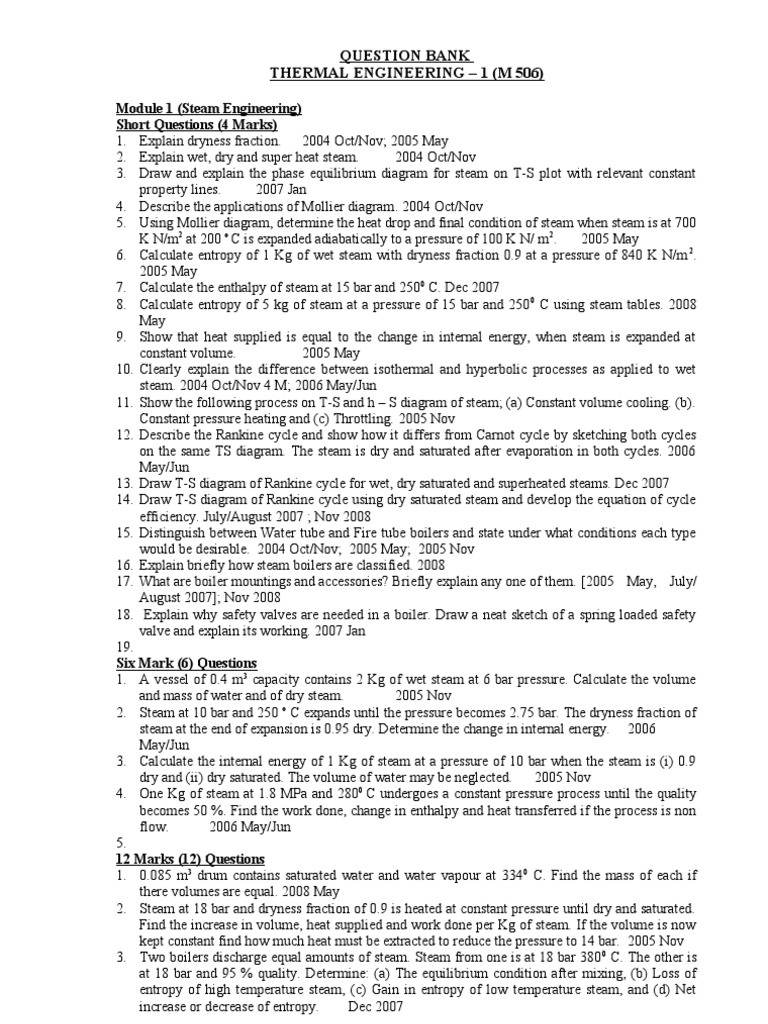 Te1 Question Paper PDF Gas Compressor Turbine