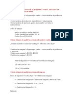 CALCULO DEL PUNTO DE EQUILIBRIO POR EL METODO DE CONTRIBUCIÓN MARGINAL