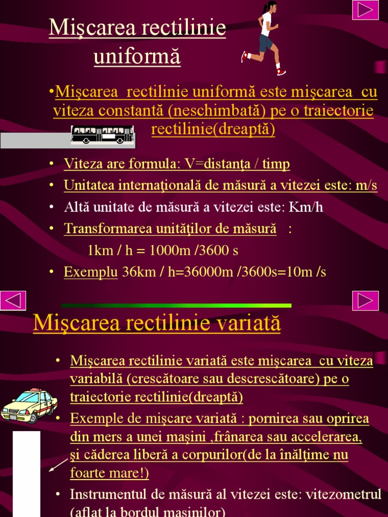 Miscarea Rectilinie Uniforma Miscarea Rectilinie Uniforma Si Variata