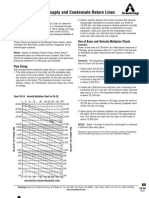 cg-48-1Pipe Sizing Steam Supply and Condensate Return Lines
Sizing Charts
Chart CG-25, page CG-51, is the basic chart for determining
the flow rate and velocity of steam in Schedule 40 pipe
for various values of pressure drop per 100 ft, based on 0 psig
saturated steam. Using the multiplier chart (Chart CG-24),
Chart CG-25 can be used at all saturation pressures between 0
and 200 psig (see Example).
These Charts are based on the Moody Friction Factor, which
considers the Reynolds number and the roughness of the
internal pipe surfaces.
Notes