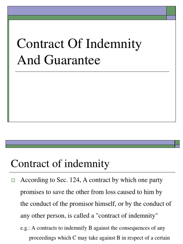 Contract of Indemnity and Guarantee Guarantee Indemnity